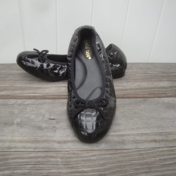 David Tate Glow Black Croc Ballet Flats Patent Leather Shoes Size 8WW - Picture 5 of 6